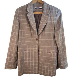 Amanda Smith Wool Blazer Long Sleeve Windowpane Two Button Plus Size 14 Academia